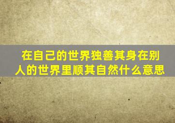 在自己的世界独善其身在别人的世界里顺其自然什么意思